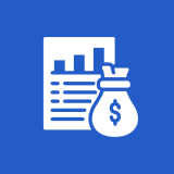 Financial report and money bag icon.