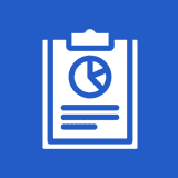 Clipboard icon with pie chart illustration.